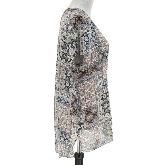 J Jill Top Womens Large Ivory Blue Sheer Blouse Back Pleats Whimsy Boho Chic - Picture 5 of 12